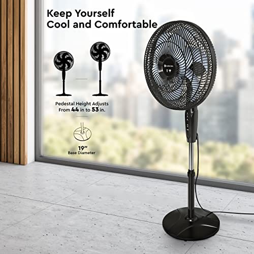 Comfort Zone 18" Smart WiFi 3-Speed Oscillating Stand Fan, Wall-Mountable, Compatible with Alexa, Voice Control, Full-Function Timer, and Tri-Curve Technology to Reduce Turbulence and Noise, Black