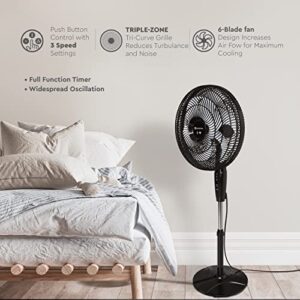 Comfort Zone 18" Smart WiFi 3-Speed Oscillating Stand Fan, Wall-Mountable, Compatible with Alexa, Voice Control, Full-Function Timer, and Tri-Curve Technology to Reduce Turbulence and Noise, Black