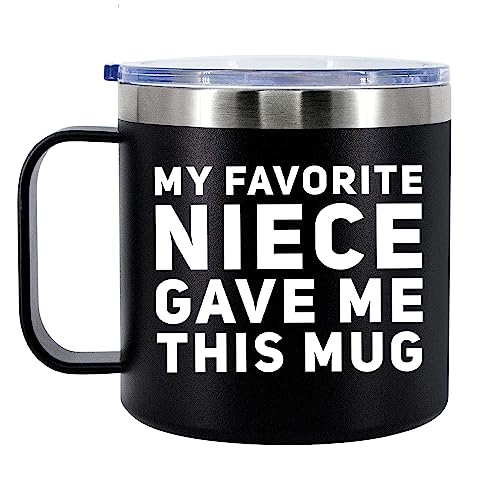 My Favorite Niece Gave Me This Mug Insulated Coffee Cup 14oz With Handle And Lid Gift For Aunt Auntie Uncle Birthday 304 Stainless Steel Vacuum Insulated Tumbler Camping Travel Thermal Mugs (Black)