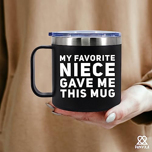My Favorite Niece Gave Me This Mug Insulated Coffee Cup 14oz With Handle And Lid Gift For Aunt Auntie Uncle Birthday 304 Stainless Steel Vacuum Insulated Tumbler Camping Travel Thermal Mugs (Black)