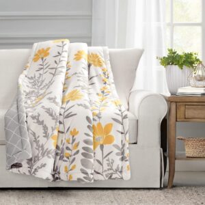 lush decor aprile throw blanket, 60" x 50", yellow & gray