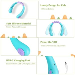 Portable Neck Fan for Kids, Rechargeable, Personal Cooling Mini Fan, Wearable Bladeless Fan, 3 Speeds, USB Hanging Around Neck Fan for Outdoor Travel