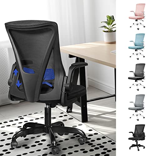 MUZII Ergonomic Office Chair, Computer Desk Chair Swivel Task Chair with Flip-up Arms and Adjustable Lumbar Support, Black