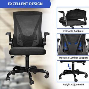MUZII Ergonomic Office Chair, Computer Desk Chair Swivel Task Chair with Flip-up Arms and Adjustable Lumbar Support, Black