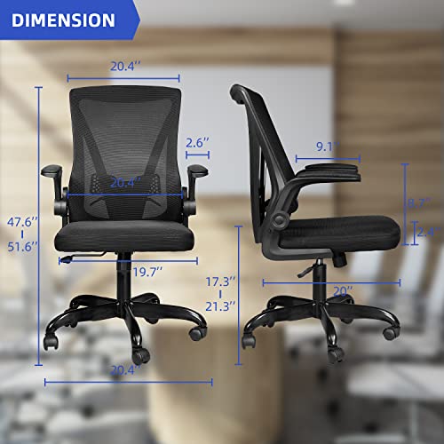 MUZII Ergonomic Office Chair, Computer Desk Chair Swivel Task Chair with Flip-up Arms and Adjustable Lumbar Support, Black