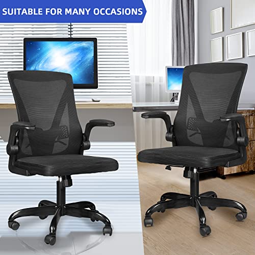 MUZII Ergonomic Office Chair, Computer Desk Chair Swivel Task Chair with Flip-up Arms and Adjustable Lumbar Support, Black