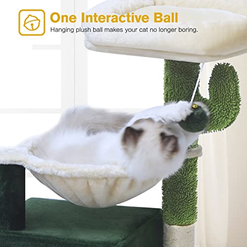 BYPASS Cat Tree 30" Cactus Cat Tower with Sisal Scratching Post for Indoor Cats, Cozy Condo with Hammock, Plush Perches and Dangling Ball, Cat Furniture for Kittens Small Cats