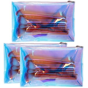 hrx package clear iridescent holographic makeup bag, 3pcs cosmetic pouches with zipper travel organizer case for purse diaper bag
