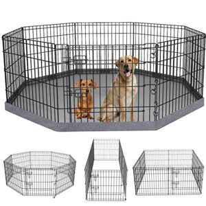petime foldable metal dog exercise pen/pet puppy playpen kennels yard fence indoor/outdoor 8 panel 24" w x 24" h with top cover/bottom pad (with bottom pad, 8 panels 24" h)