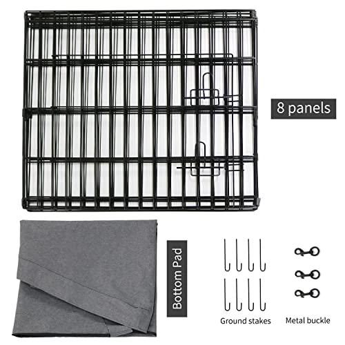 PETIME Foldable Metal Dog Exercise Pen/Pet Puppy Playpen Kennels Yard Fence Indoor/Outdoor 8 Panel 24" W x 24" H with Top Cover/Bottom Pad (with Bottom pad, 8 Panels 24" H)