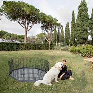 PETIME Foldable Metal Dog Exercise Pen/Pet Puppy Playpen Kennels Yard Fence Indoor/Outdoor 8 Panel 24" W x 24" H with Top Cover/Bottom Pad (with Bottom pad, 8 Panels 24" H)