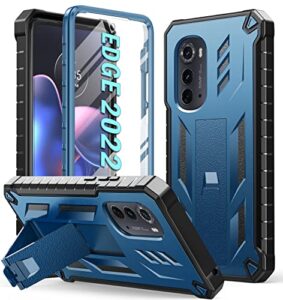 fntcase for motorola moto edge 2022 case: drop proof protection cover with kickstand | matte textured shockproof tpu | military grade protective sturdy 5g phone case - blue(not for edge 2021)