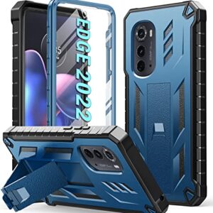 FNTCASE for Motorola Moto Edge 2022 Case: Drop Proof Protection Cover with Kickstand | Matte Textured Shockproof TPU | Military Grade Protective Sturdy 5G Phone Case - Blue(Not for Edge 2021)