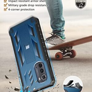 FNTCASE for Motorola Moto Edge 2022 Case: Drop Proof Protection Cover with Kickstand | Matte Textured Shockproof TPU | Military Grade Protective Sturdy 5G Phone Case - Blue(Not for Edge 2021)