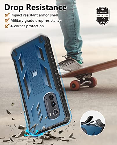 FNTCASE for Motorola Moto Edge 2022 Case: Drop Proof Protection Cover with Kickstand | Matte Textured Shockproof TPU | Military Grade Protective Sturdy 5G Phone Case - Blue(Not for Edge 2021)
