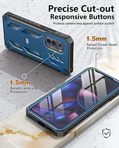 FNTCASE for Motorola Moto Edge 2022 Case: Drop Proof Protection Cover with Kickstand | Matte Textured Shockproof TPU | Military Grade Protective Sturdy 5G Phone Case - Blue(Not for Edge 2021)