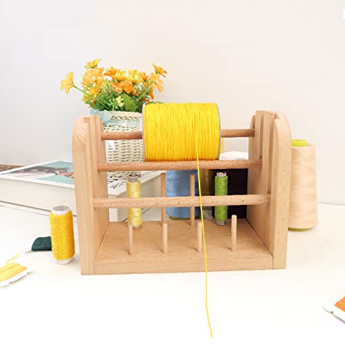 PhantomSky Wooden Spinning Yarn, Thread Holder/Thread Rack Multifunctional with 11 Vertical Spindles - for Sewing, Quilting, Embroidery, Hair-braiding, DIY Making