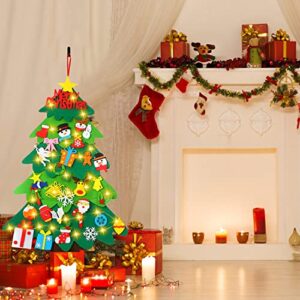 KIMOBER Lighted Felt Christmas Tree,Prelit DIY Christmas Tree with 40Pcs Detachable Ornaments Wall Hanging Decor for Xmas Party