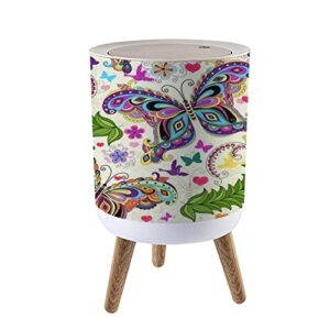 lgcznwdfhtz small trash can with lid for bathroom kitchen office diaper seamless valentine colorful vintage butterflies flowers hearts bedroom garbage trash bin dog proof waste basket cute decorative