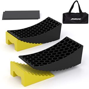 joric rv leveling blocks 2 pack wheel chocks rv leveling system rv camper accessories for travel trailers with rubber grip mats and carry bag,can withstand campervans weighing up to 50,000 lbs, yellow