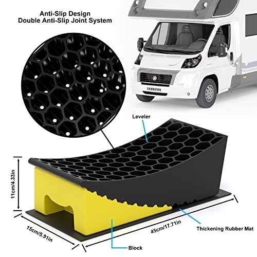 Joric RV Leveling Blocks 2 Pack Wheel Chocks RV Leveling System RV Camper Accessories for Travel Trailers with Rubber Grip Mats and Carry Bag,Can Withstand Campervans Weighing up to 50,000 lbs, Yellow