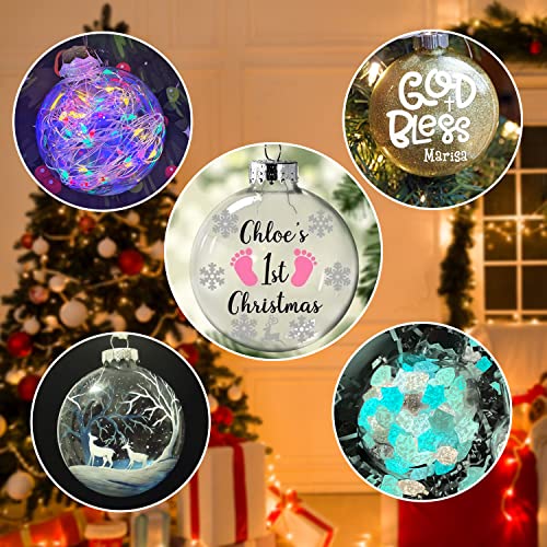 KIMOBER 24PCS Plastic Discs Ornaments,3.15 Inch Clear Flat Sphere Fillable Hanging Ornament Ball for DIY Craft Xmas Tree Decoration