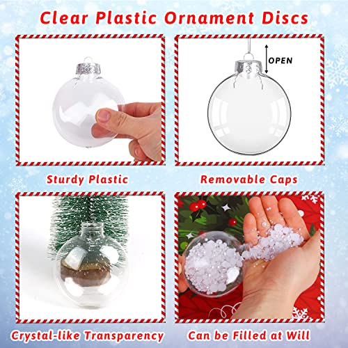 KIMOBER 24PCS Plastic Discs Ornaments,3.15 Inch Clear Flat Sphere Fillable Hanging Ornament Ball for DIY Craft Xmas Tree Decoration