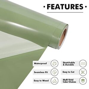 Gatichetta Heat Transfer Vinyl Roll, Khaki Green Iron on HTV 12" x 6FT, Smooth PU HTV for T-Shirts, Fabris, DIY Designs