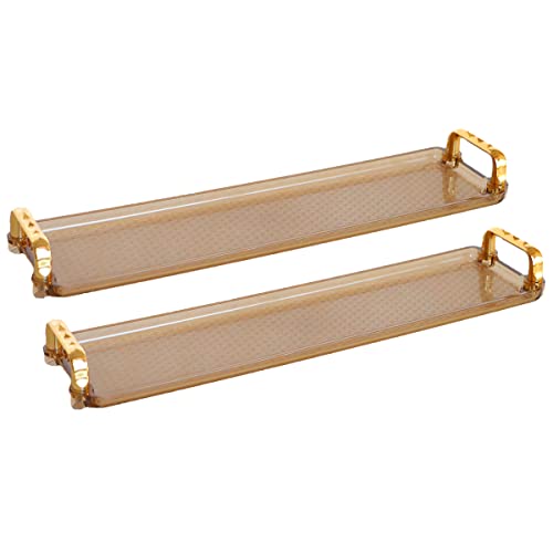 XingZhuo 15.8 ×4 '' Acrylic Serving Tray with Gold Handles, Modern Design Trendy, Coffee Tray Coffee Table Tray, Breakfast Fast Food Appetizers Serving Tray, Trays for Serving Party,2 Pack