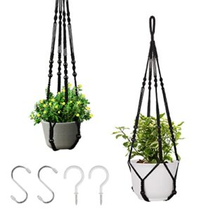 rifny 29 inch macrame plant hanger indoor, small hanging planter basket woven boho rope hanger kits with metal s hooks for up to 8 inch plant pots indoor outdoor home decro no tassels (2pack-black)