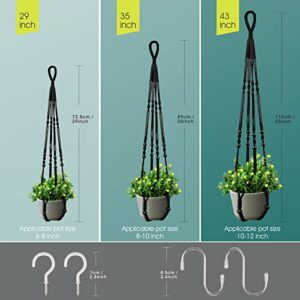 RIFNY 29 Inch Macrame Plant Hanger Indoor, Small Hanging Planter Basket Woven Boho Rope Hanger Kits with Metal S Hooks for Up to 8 Inch Plant Pots Indoor Outdoor Home Decro No Tassels (2PACK-Black)