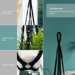 RIFNY 29 Inch Macrame Plant Hanger Indoor, Small Hanging Planter Basket Woven Boho Rope Hanger Kits with Metal S Hooks for Up to 8 Inch Plant Pots Indoor Outdoor Home Decro No Tassels (2PACK-Black)