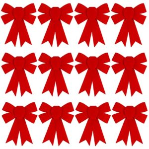 kimober 12pcs red christmas bows,small pvc velvet christmas wreath bows for xmas tree garland party decoration(6.3 x 5.5 inches)