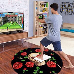 HiiARug Skull and Roses Area Rug 4Ft Round Rug Anti-Slip Floor Protector Round Gaming Computer Chair Mat for Home Decorations Office Gaming Room Mat