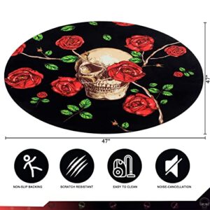 HiiARug Skull and Roses Area Rug 4Ft Round Rug Anti-Slip Floor Protector Round Gaming Computer Chair Mat for Home Decorations Office Gaming Room Mat