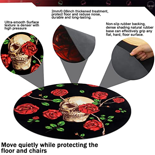 HiiARug Skull and Roses Area Rug 4Ft Round Rug Anti-Slip Floor Protector Round Gaming Computer Chair Mat for Home Decorations Office Gaming Room Mat