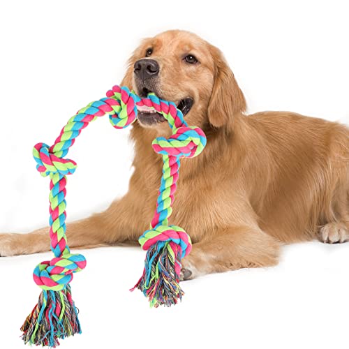 Aitmexcn Dog Rope Toys,Tug Toys for Large Medium Dogs, 37 Inch Strong Dog Rope Chew Toys with 5 Knots- Cotton Ball Toys for Aggressive Chewers