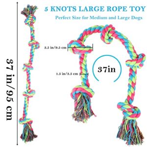 Aitmexcn Dog Rope Toys,Tug Toys for Large Medium Dogs, 37 Inch Strong Dog Rope Chew Toys with 5 Knots- Cotton Ball Toys for Aggressive Chewers