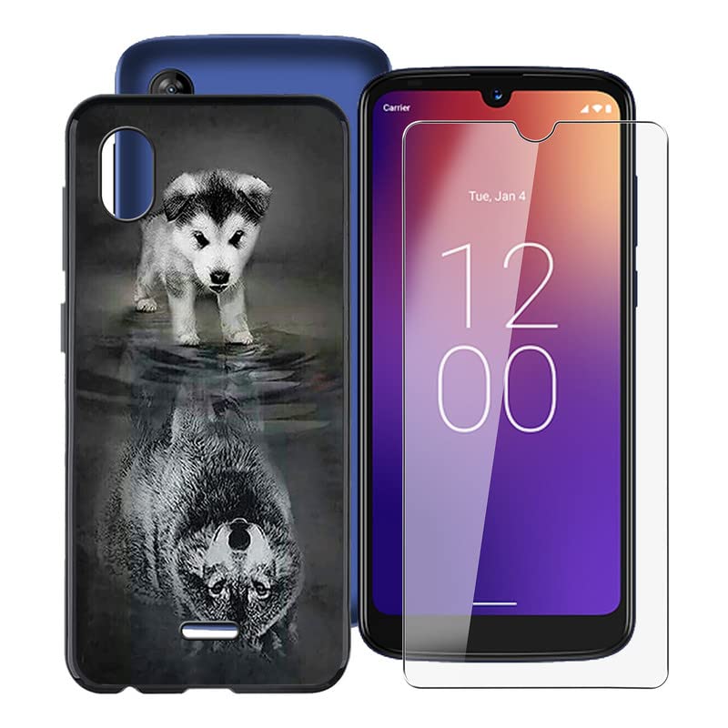 HGJTF Phone Case for Moxee m2160 (6.0") with 1 X Tempered Glass Screen Protector, Black Soft Silicone Anti-Drop TPU Bumper Non-Slip Shell Cover for Moxee m2160 - Reflection