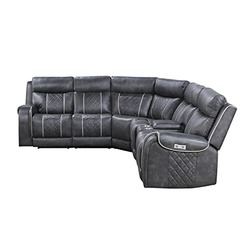 Lexicon Hartley Wall-Hugger Modular Power Reclining Sectional Sofa, All Chairs, Gray