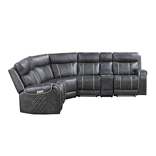 Lexicon Hartley Wall-Hugger Modular Power Reclining Sectional Sofa, All Chairs, Gray