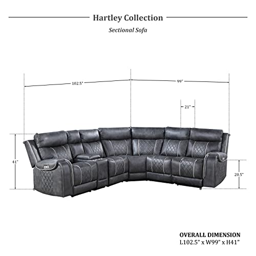 Lexicon Hartley Wall-Hugger Modular Power Reclining Sectional Sofa, All Chairs, Gray