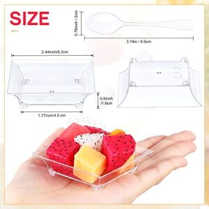 300 Pieces Mini Dessert Plates with 300 Tasting Spoons,1 oz Clear Appetizer Plates 2.4x2.4 Inch Disposable Plastic Cake Plates for Dessert Ice Cream Fruit Salad Cake Tastings Wedding Party Serving