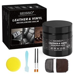seisso black leather recoloring balm, black leather repair kit for car seats, leather repair cream kit- leather restorer scratch, faded, scuffed, leather dye for couches, car seats, shoes