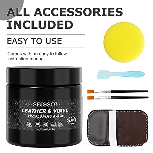 SEISSO Black Leather Recoloring Balm, Black Leather Repair Kit for Car Seats, Leather Repair Cream Kit- Leather Restorer Scratch, Faded, Scuffed, Leather Dye for Couches, Car Seats, Shoes