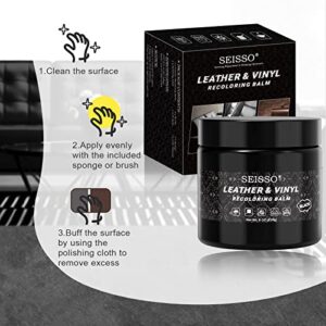 SEISSO Black Leather Recoloring Balm, Black Leather Repair Kit for Car Seats, Leather Repair Cream Kit- Leather Restorer Scratch, Faded, Scuffed, Leather Dye for Couches, Car Seats, Shoes