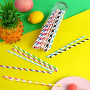 KIMOBER 200PCS Biodegradable Paper Straws,10 Color Stripes Rainbow Disposable Drinking Paper Straws for Wedding Hawaiian Birthday Party Supplies