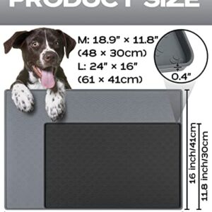 AVYDIIF Silicone Dog Cat Food Mat, Waterproof Slip Resistant Raised Edge Pet Feeding Mats, Pet Bowl Mat Anti-Messy and Prevent Spill on Floor, Dishwasher Safe(L: 24" X 16", Grey)