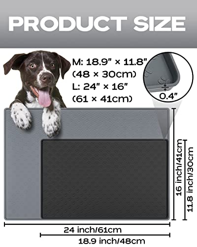 AVYDIIF Silicone Dog Cat Food Mat, Waterproof Slip Resistant Raised Edge Pet Feeding Mats, Pet Bowl Mat Anti-Messy and Prevent Spill on Floor, Dishwasher Safe(L: 24" X 16", Grey)