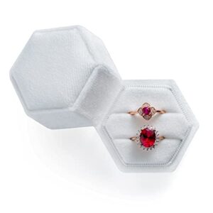 vomna wedding ring box,premium gorgeous velvet double ring holder,jewelry organizer for proposal,engagement(white)